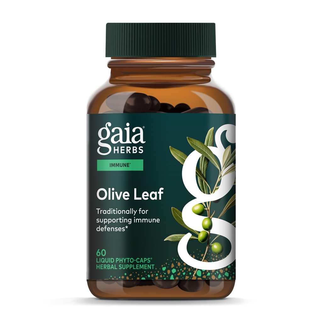 Gaia Herbs Olive Leaf - Dukungan Kesehatan Imune Tradisional - Suplemen Sistem Imune dengan Ekstrak Olive Leaf & Oleuropein * - 60 Vegan Liquid Phyto- Caps (30- Day Suppply)