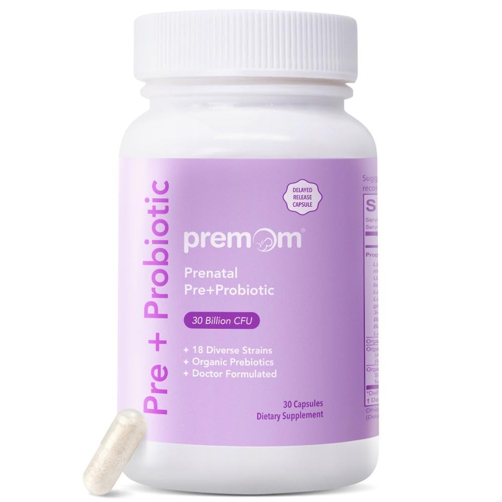 Premom Prenatal Pra & Probile for Women: 18 Diverse Organic Prestical Strains - Supports Digetical, 30 Milyar CFU, Gut & Imune Health for Mom and Baby - Daily Capsules