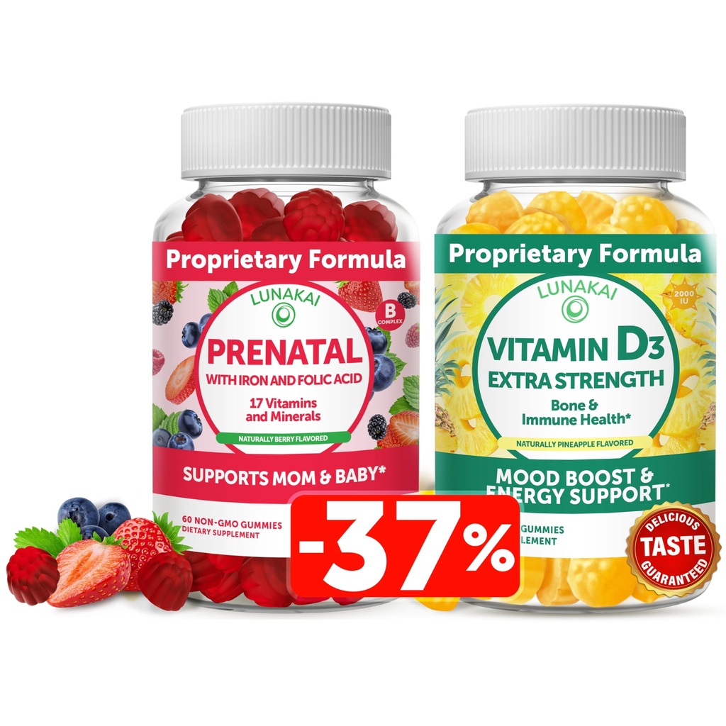 Lanakai Prenatal dan Vitamin D3 Gummies Bundle - Pregnancy Multivitamin Gummy dengan Acid Besi & Folic - Imunitas, Bone dan Mood Dukungan Suplemen untuk Dewasa