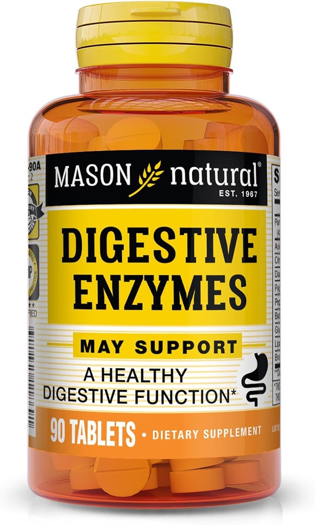 MASON NATURAL Digetical Enzymes with Pregories & Progories, Supports Digetical Health & Gut Keseimbangan, 90 Tablet