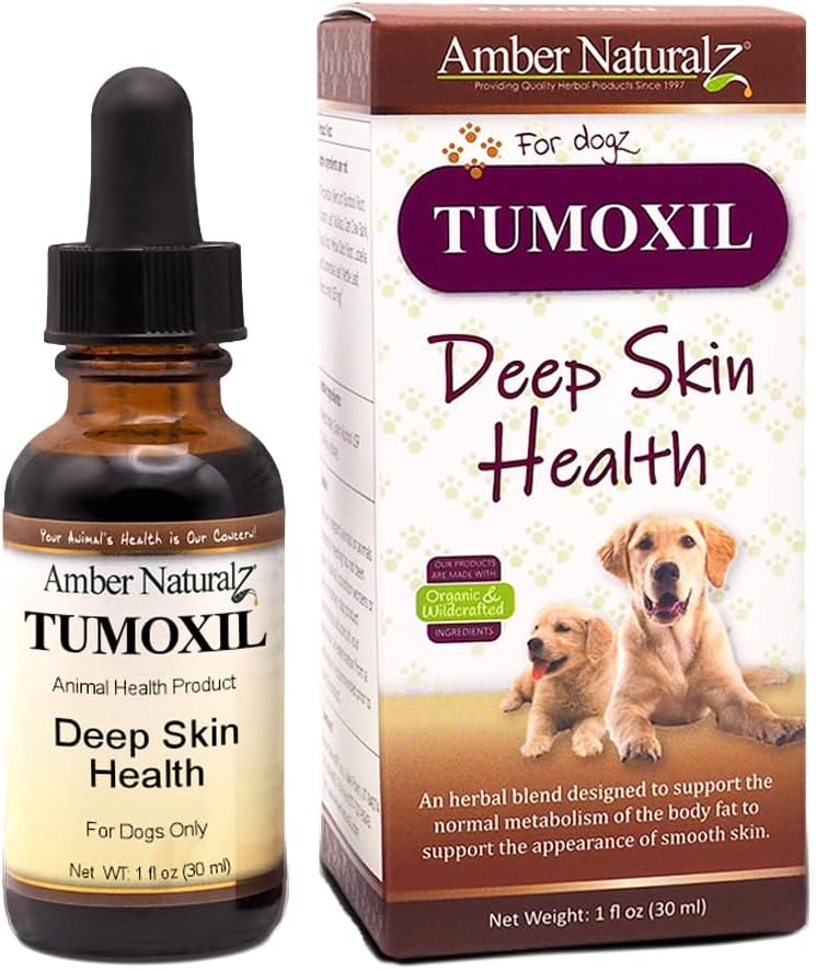Amber TabalZ Tumoxil Deep Skin Suplemen Kesehatan Herbal untuk Dogs dan Puppy 124; Canine Herbal Suplemen untuk Skin dan Metabolism Dukungan Ounce Glass Bottle