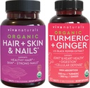 Rambut Organik Skin dan Nails Vitamin + Organik Turmeric dengan Black Pepper & Ginger Bundle, Dibuat dengan Biotin 5000mcg untuk Rambut sehat, Turmeric untuk Gabungan Alam
