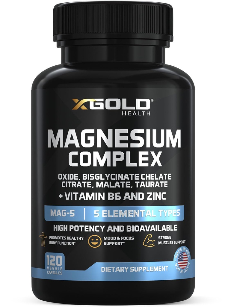 Kompleks Magnesium Micronized Magnesium Plus B6 124; Zinc Magnesium Oxide, Bisglycinate Chelate, Citrate, Malate 124; Tauate Gibrate 124; Bones, Muscle, Energy, Immune System High Absorpsi - Dibuat di Amerika Serikat