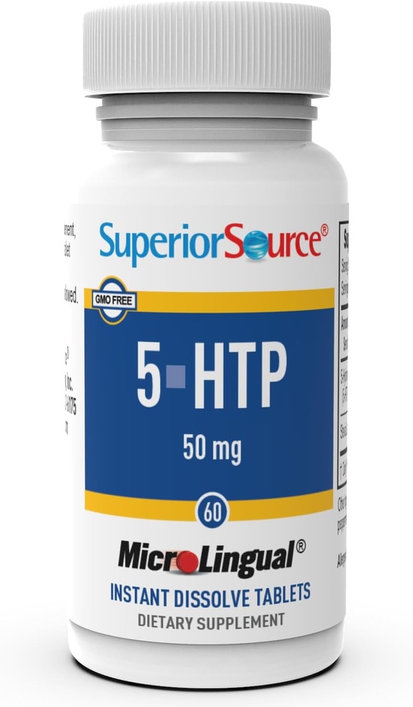 Sumber Superior 5- HTP 50 mg - Aids Suplemen Reserve Sleep & NeurroTransmitter Function - Brain & Fungsi Dukungan - 5- Hydroxyptophan Support - 60 Instant Dissolve Tablet