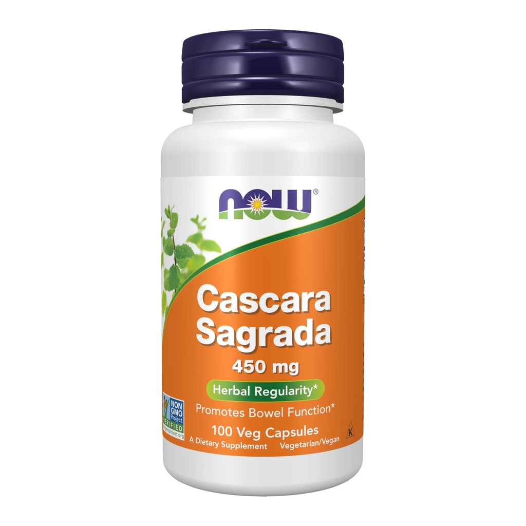 Now Foods Suplemen, Cascara Sagrada (Rhamnus purshiana) 450 mg, Herbal Regularitas *, 100 Veg Capsules