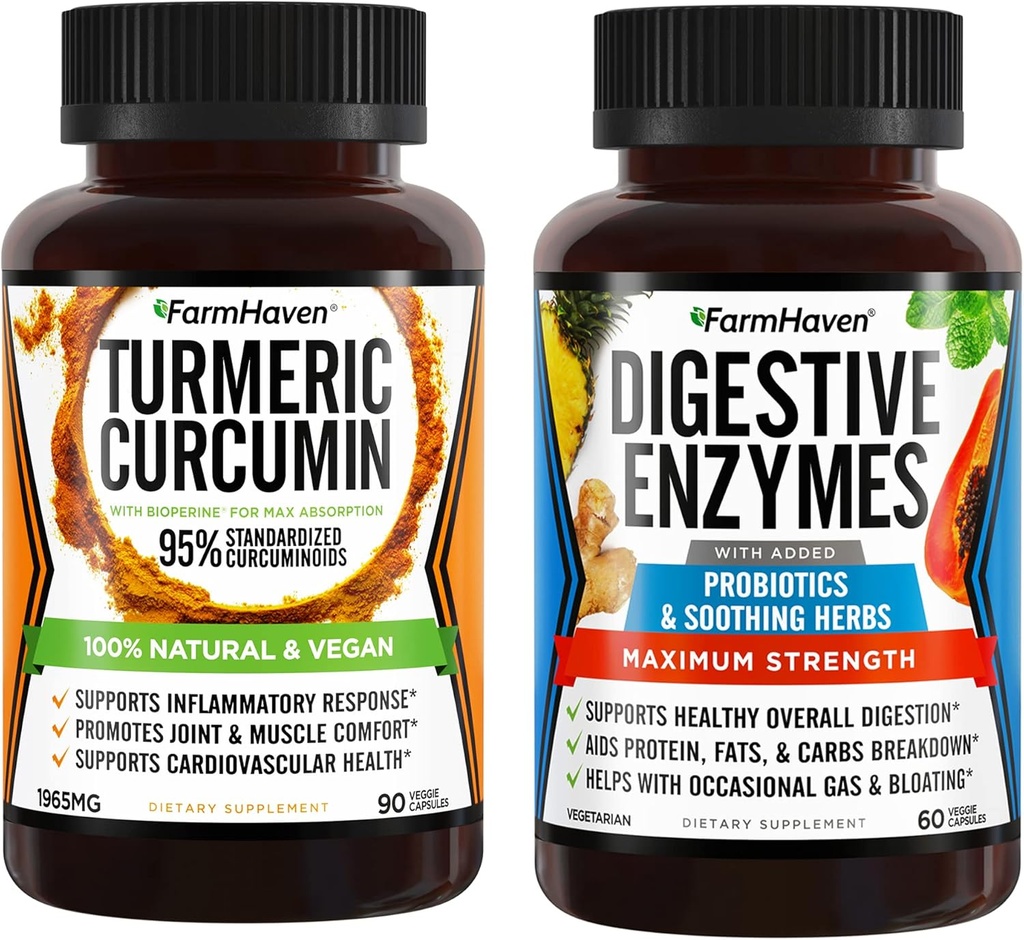 FarmHaven Turmeric Curcumin dengan Black Pepper dan Enzymes Digeptical dengan 18 Propulsion & Herbs