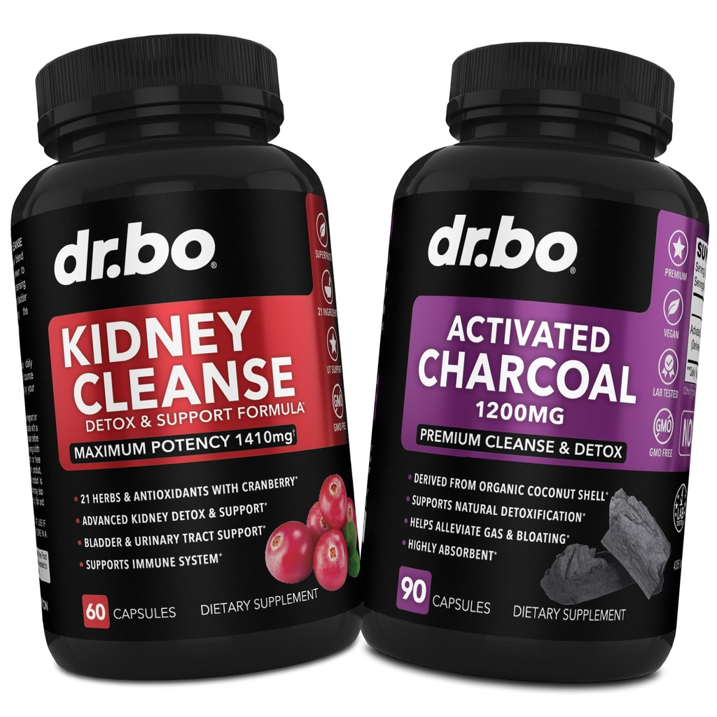 Ginney Cleanse Detox & Activated Charcoal - Natural Cranberry & Uva Ursi Extract untuk menyokong Kidneys, Bladder & Urinary Tract Health - Coconut Charcols for Stomach Gas & Bloating Support