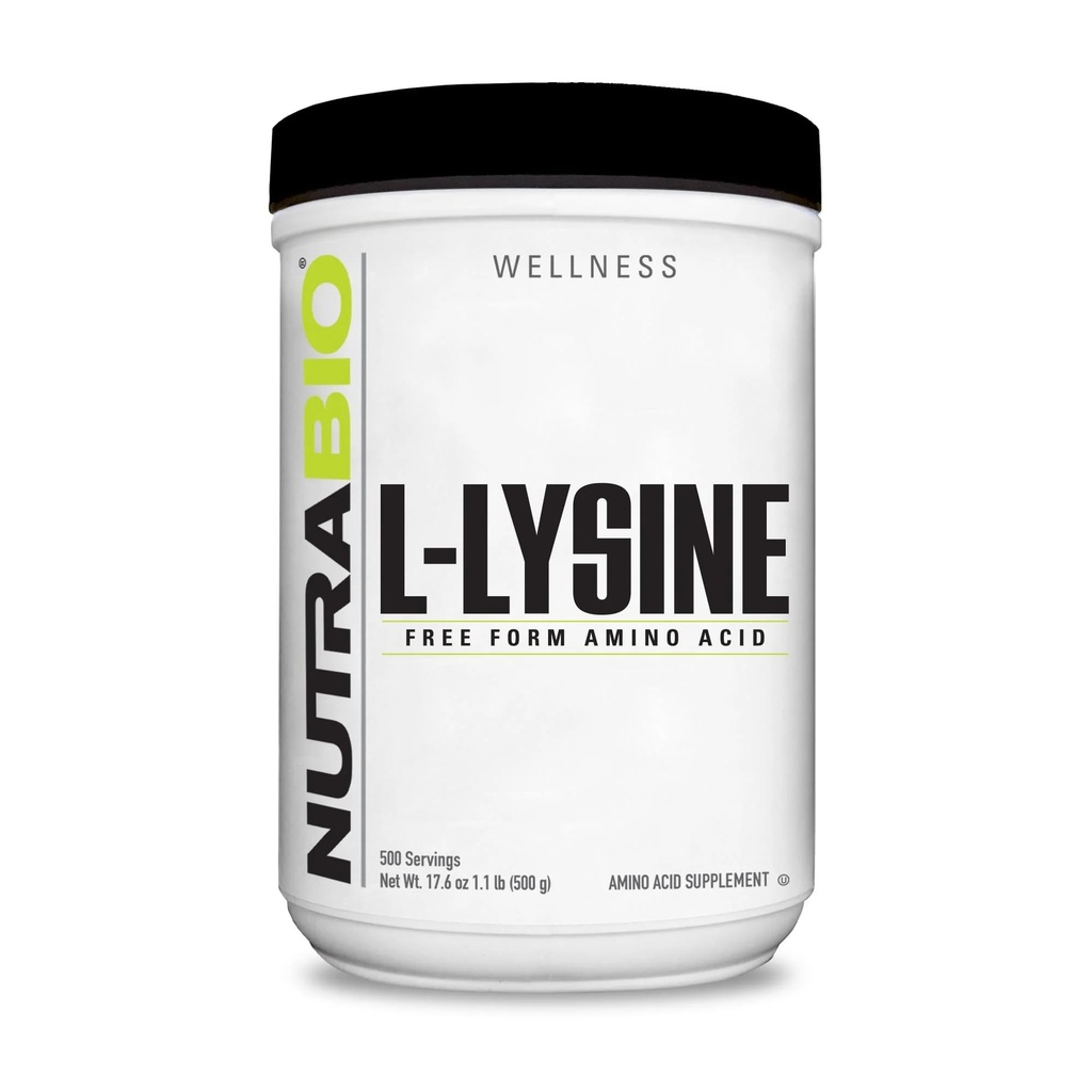 NutraBio L-Lysine powder 500g - Esculum Amino Acid for Protein Metabolism, Collagen Dukung, & Imune Health - Murni, Unfeared, Non-GMO, Vegan-500