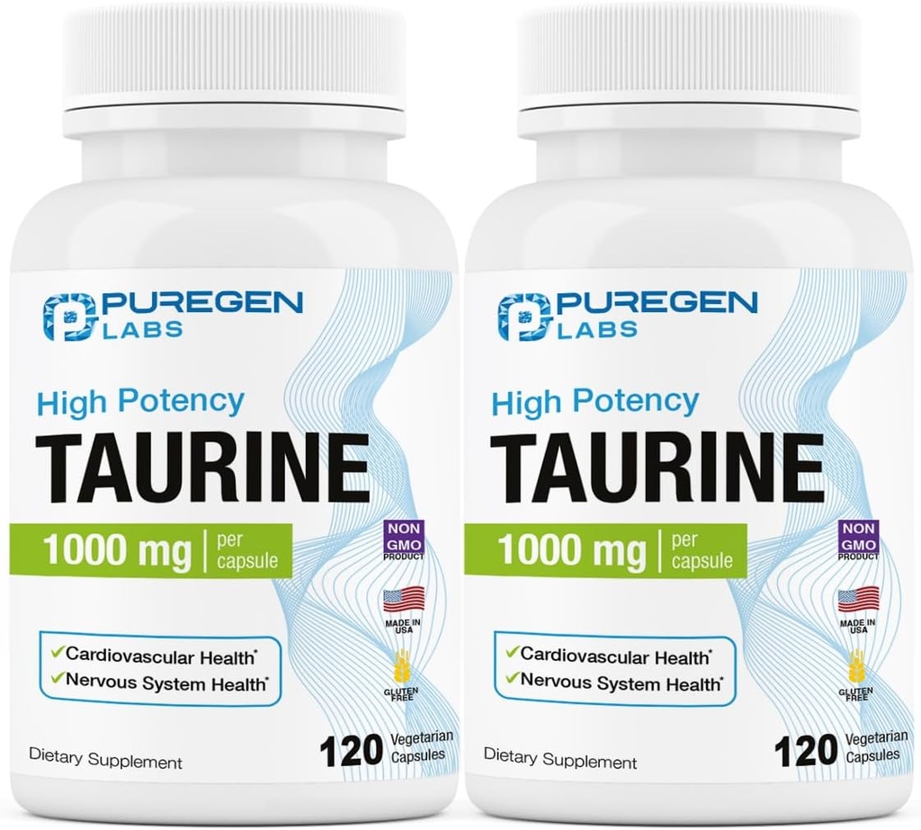 Puregen Labs Taurine 1000mg [Potensi Tinggi] Total 240 Veg Capsules 124; Tidak ada Harmful Addolicity 124; Non-GMO, NO Gluten dan Dairy, Supports Heart Health dan Muscle Recovery 124; Dibuat di Amerika Serikat