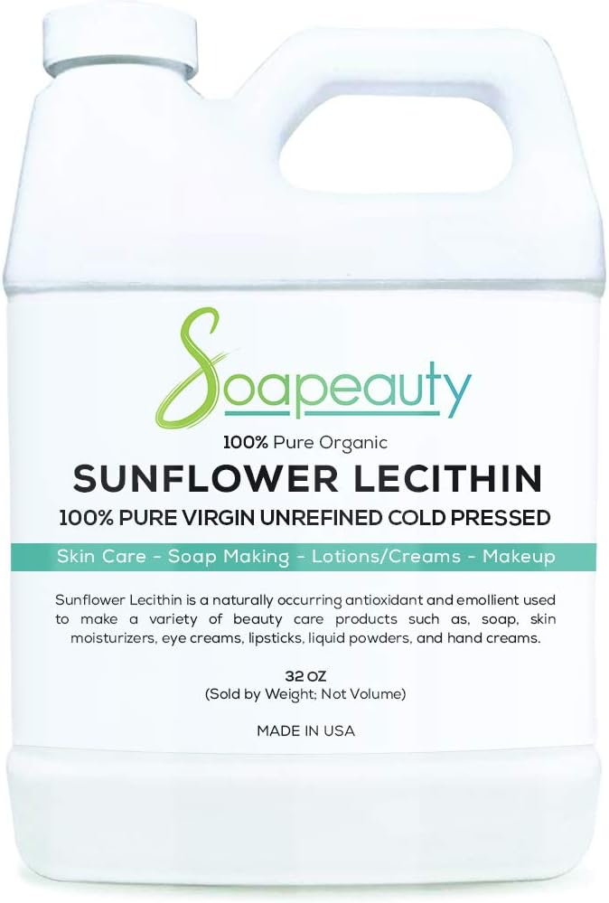 Sunflower Lecithin Liquid Oil 124; Cold Menekan Unfure 124; USP Tingkat Unbleched 100% Murni Bunga Matahari Leciphless Oil 124; Skin Moisturizer, Soap Membuat, Lotion 124; 32 fl oz