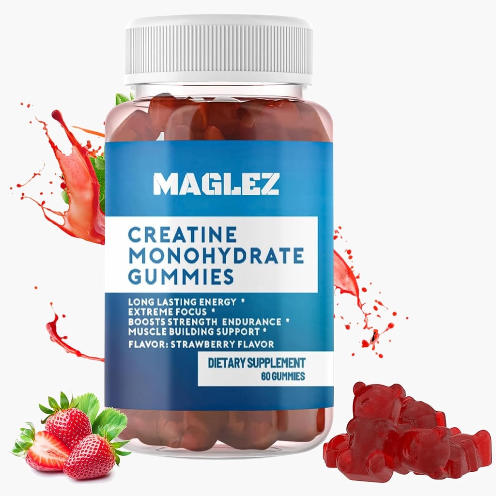Creatine Gummies - Tasty Gains for Women & Vegan, Gluten- Free Strawberry Creatine Gummy - 60 Count for Support Muscle Growth & Power