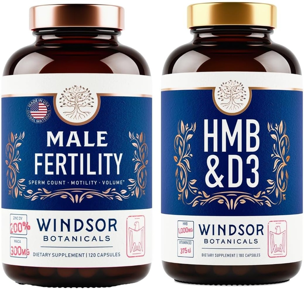 WINDSOR BOTANIKALS HMB dengan Vitamin D3 dan Kalsium dan Kapasitas Pria Dukungan Bundle
