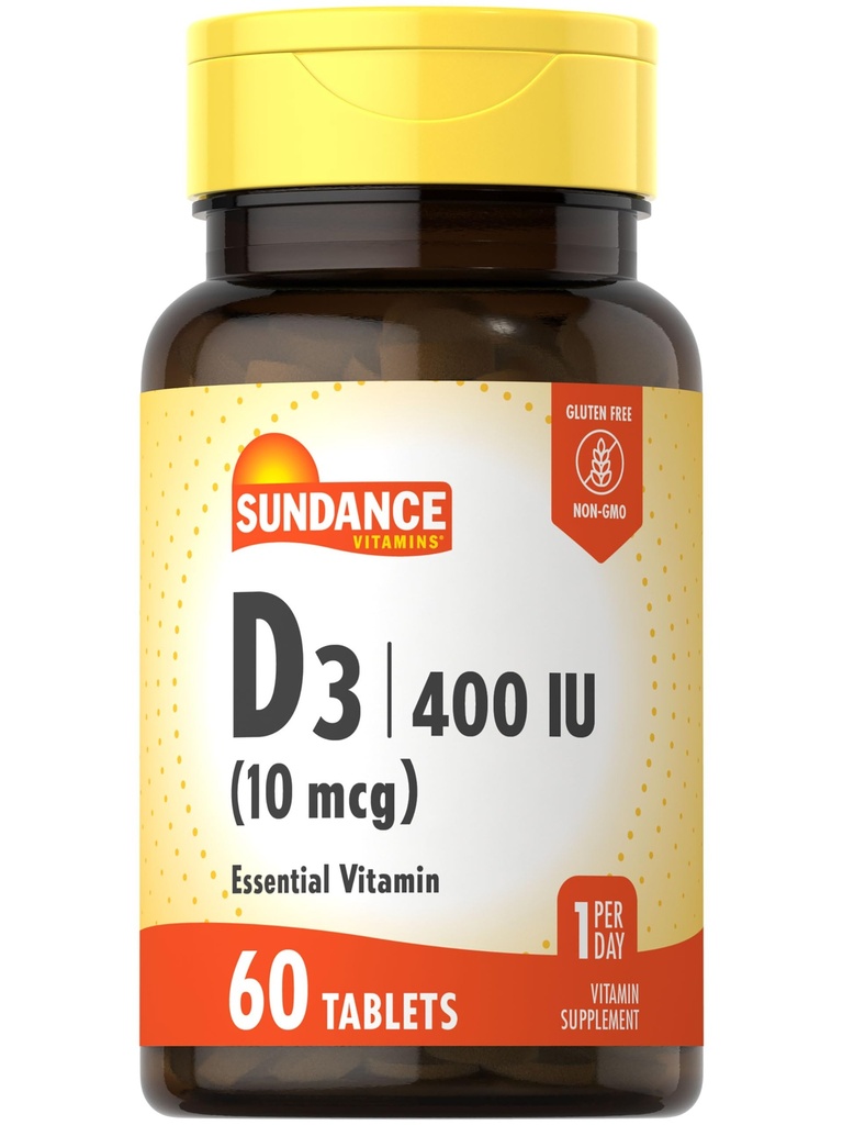Sundance Vitamin D3 400 IU (10 mcg) adalah 124; 60 tablet Vegetarian: 124; Suplemen Vitamin Estivenamin; 124; Vegetarian, Non- GMO, dan Gluten Free Formula