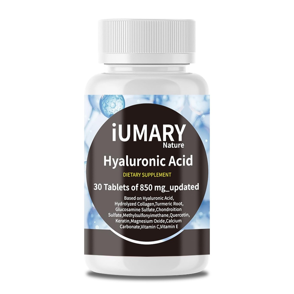 Suplemen Acid Hyaluronic, 850mg High Biovailable Dieter Hyaluronic Acid - Advanced Jourledwith Hydrolyzed Collagen, Turmeric, Glu-cosamine, MSM, Vitamin C - 30 Tablets Flags of 1.