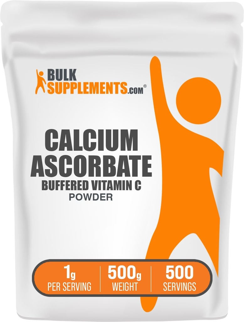 BulkSuplements.com Kalsium Accorbate Powder - Buffered Vitamin C, Kalsium Suplemen dengan Vitamin C - Gluten Bebas, 1g per Serving, 500g (1,1 lbs) (Paket 1)