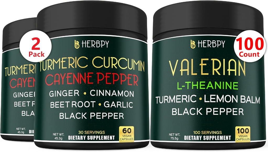 Bundle 7in1 Turmeric Curcumin & 5in1 Valerian Root Supplemen - Dukung Ditraffic, Heart Health, Imune dan Relaxation