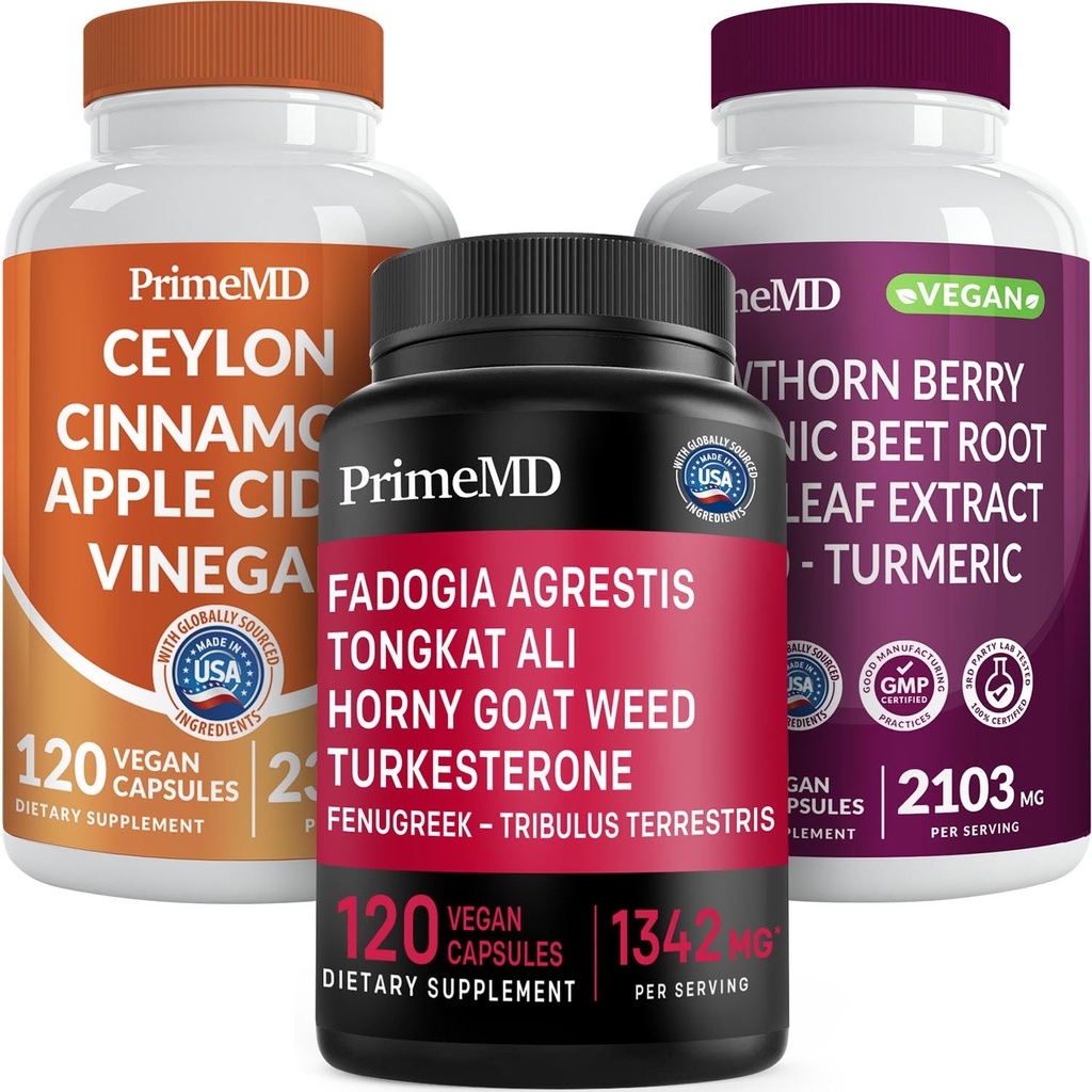 Cinnamon Ceylon (1pk), Fadogia Tongkat Ali (1pk), dan Nitric Oxide (1pk) Persediaan Bundle - VeniVitamin untuk Heart, Energy, Well-Being, & Imune Dukungan - Non-GMO, Vegan, Gluten- Bebas