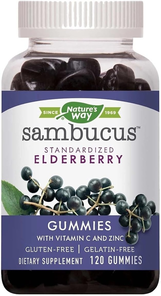 Nature 's Way Sambucus Elderberry dengan Vitamin C dan Zinc, 120 Gummi