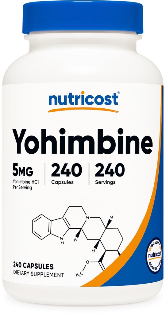 Yohimbine HCl 5mg, 240 Capsules Ekstra Kekuatan - Gluten Bebas, Non- GMO