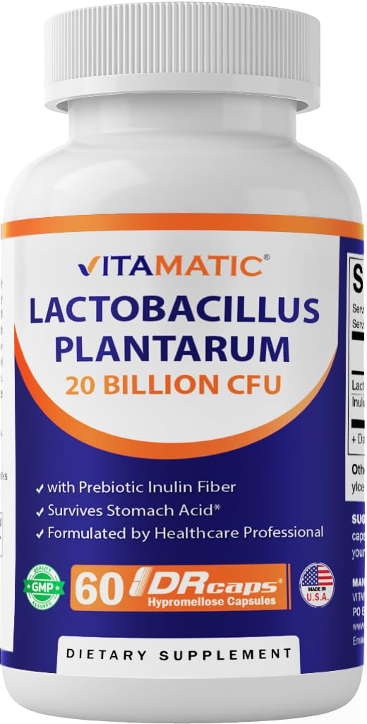Vitamatic Lactoillus Plantatum - 20 Milyar per DR Capsule - 60 Count - Digetical Dukungan - dibuat dengan Prebiotic Inulin Fiber