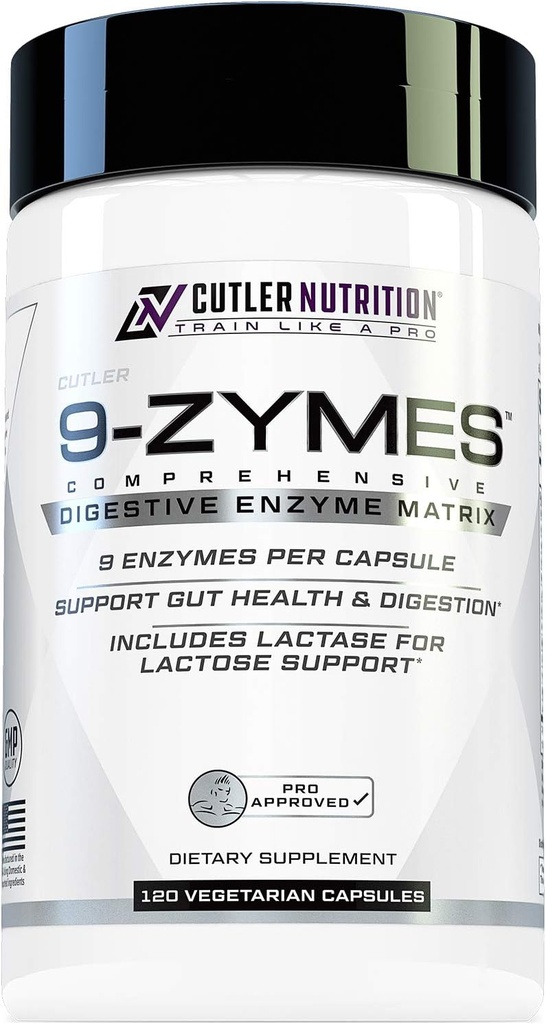 Cutler Nutrition 9- Zymes Digetical Enzyme Suplement: Berisi Bromelain, Protease, Lipase, Lactase & More untuk membantu Mengurangi Bloating, Impreve Absorpsi dan Mengurangi Gas, 120 Pelayan / Capsules