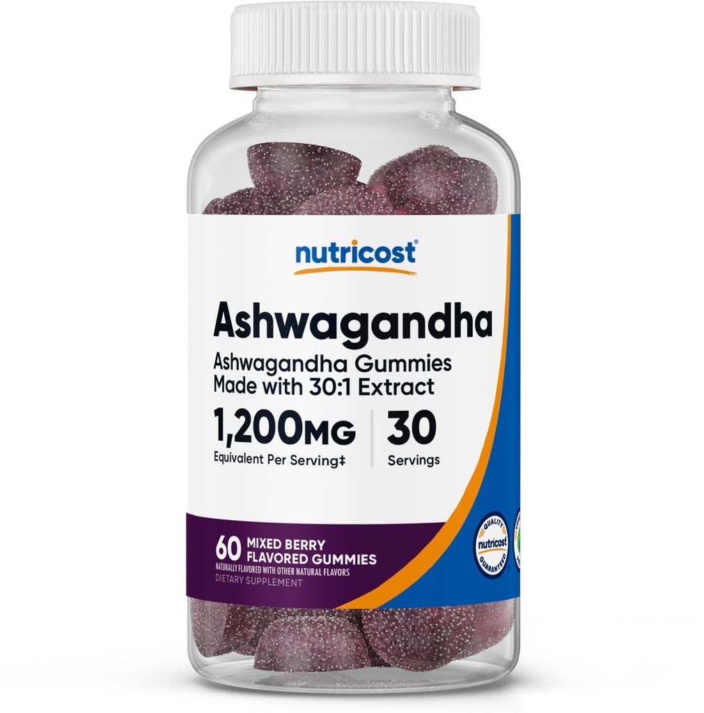 Nutricost Ashwagandha Gummies 1200mg Equivalen Per Serving (Mixed Berry Flavor), 60 Gummies, 30 Servis