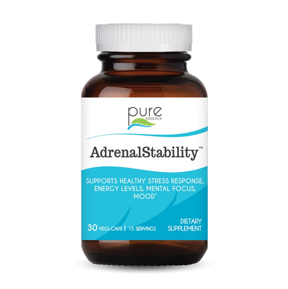 Kestabilan Adrenal oleh Essence Murni - Suplemen Ketahanan Adrenal dengan Ashwagandha, Basil Suci, Mendukung Respon Sehat, Energi, Tidur (30 Caps)