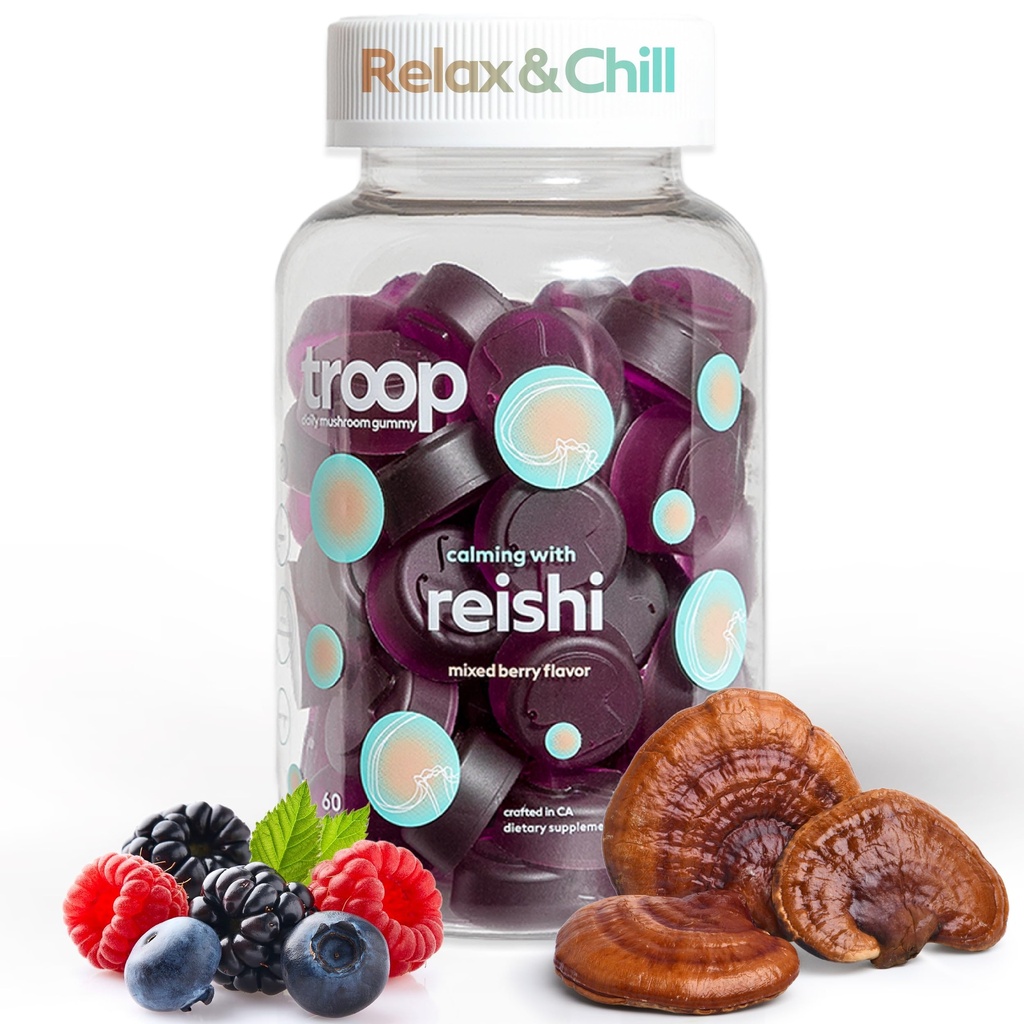 Troop Reishi Mushroom Gummies - Calming Gummies for Dewasa dan Anak-Anak-Fokus untuk Stres, Relaxation, Imune Dukungan - 4000mg Triple- Ekstraksi Tubuh - Campuran Berry, 60 Count