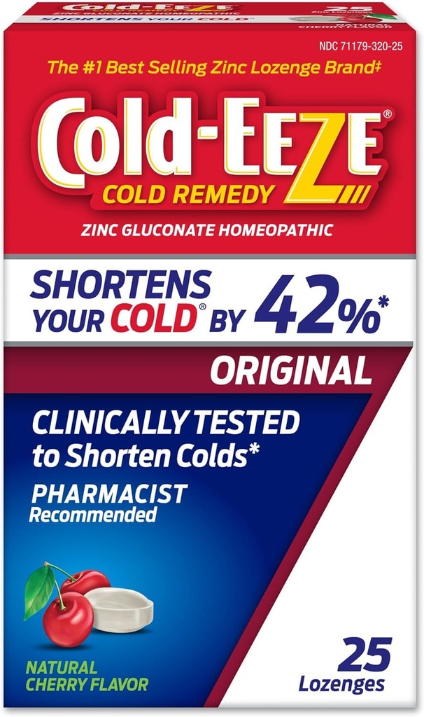 Cold- EEZE Natural Cherry Zinc Lozenges, Homeopathic Cold Remedy, Reduces Durasi dari Common Cold, Sore Throat, Batuk, kemacetan dan Post Nasal Drip, 25 Count