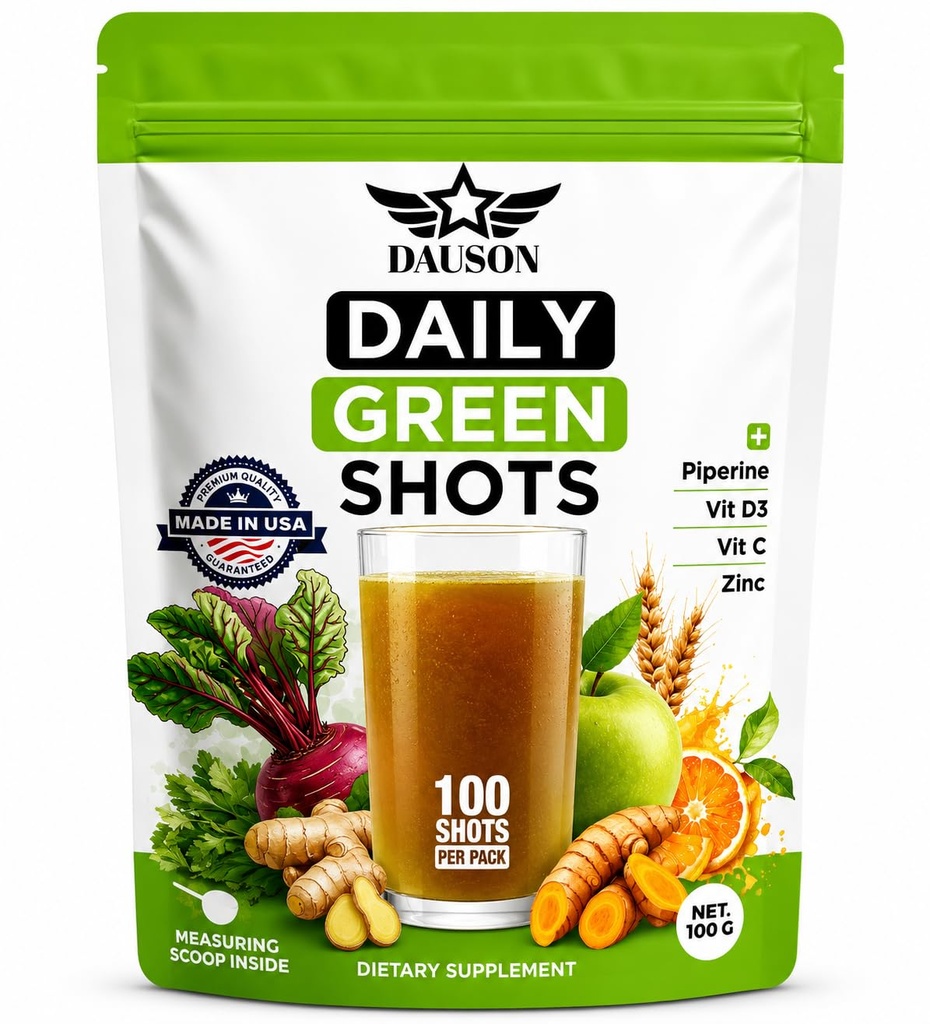 Sunday Green Shots - Superfood Powder with Wheatgrass, Matcha, Beetroot, Ashwagandha, Turmeric & Pregories - Imunity & Energy Suppplemen Vegan Greens - 100 Shots