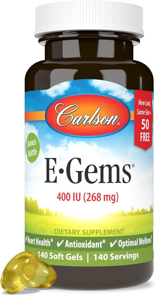 Carlson - E- Gems 400 IU (268 mg), Averal-Soft Vitamin E, Optimal Wellness, 140 Soft Gels