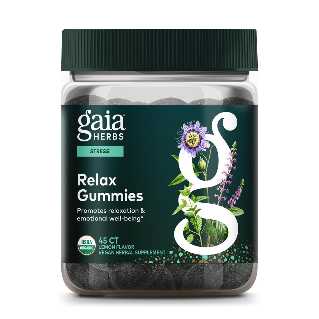 Gaia Herbs Relax Gummies - Mendukung Perasaan Tenang - dengan Jus Apel Organik & Lemon Saice Konsentrat - 45 Gummies (15 Pelayan)
