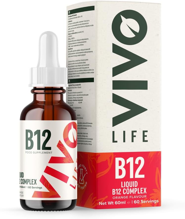Vivo Life - Vitamin B12 Kompleks, Potency Health Suplemen, Orange Flavor Liquid Drops, 60ml, 60 Servis
