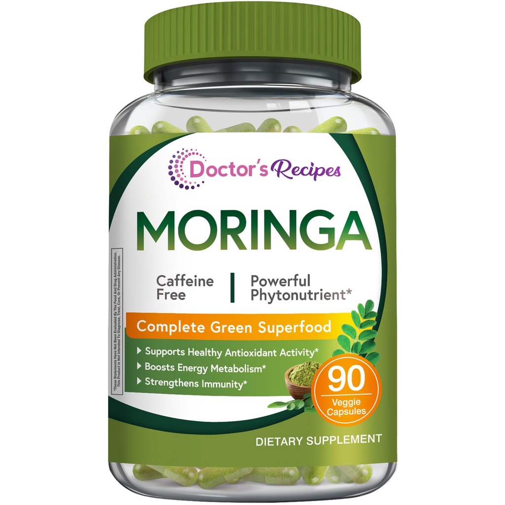 Doctor 's Recips Moringa 11.000 mg Strength, Complete Green Superfood, Natural Antioksidant Dukungan, Non-GMO, 90 Vegan Caps, Tidak ada Caffeine Soy Gluten