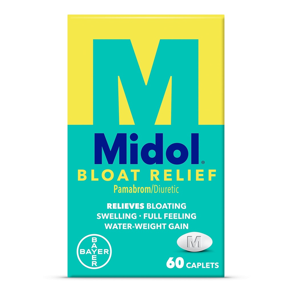 Midol Bloat Relief Caplets with Papabrom, Relieve Bloating Sympities Before and During Your Period, Menyediakan sampai 6 Hours of Relief for Women, 60 Count
