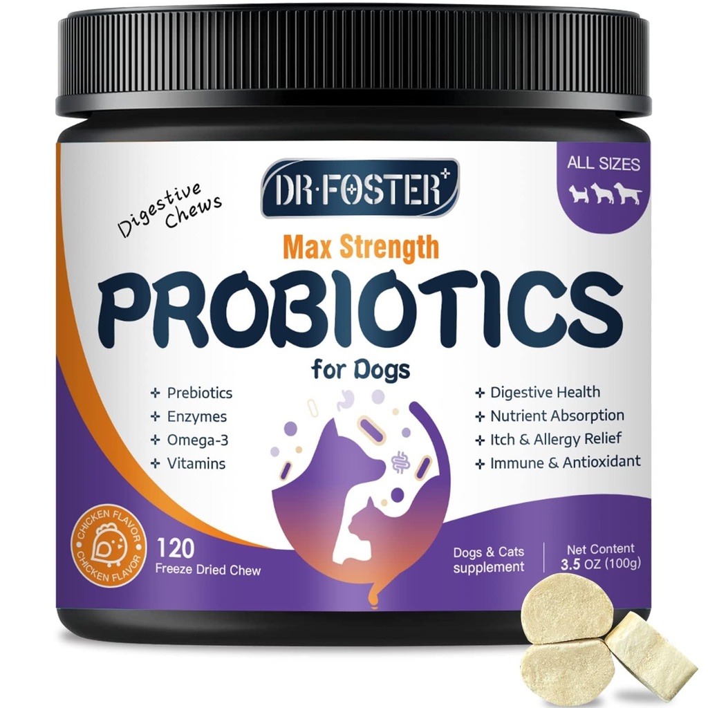 Progres for Dogs, Freeze- DryDog Progetic and Digetical Enzymes, Plus Omega-3 for Itchy Skin, 3-in- 1 Pregnance for Digetical Dog Health, Dog Vitamin and Supplemen untuk Kesehatan Imune, 120 Bite