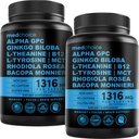 12-in-1 Nootropic Brain Supplement Anhydrous: Ginkgo Biloba for Brain Dups, Memory and Focus - B12, Alpha GPC, L Teanine dan Choline Supplemen Bioperin Non Caffeinated 1321mg (120ct)
