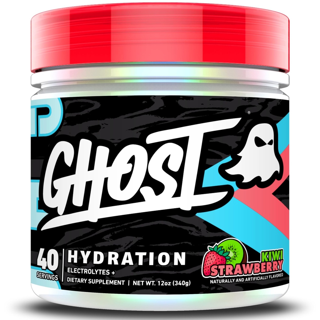 ghOST Hydration, Kiwi Strawberry, 40 Serv, Electrolite Powder - Minum Mix Suplemen dengan Magnesium, Potasium, Kalsium, Vitamin C & Taurine untuk Energi & Endurance - Vegan, Bebas Soy, Gula & Gluten