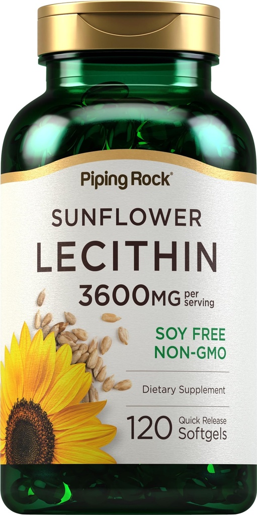 Piping Rock Sunflower Lexithin Softgel Capsules 124; 3600 mg 124; 120 Count Ade 124; Kaya dalam Phoshatidylcholine 124; Soy Free, Non-GMO, Gluten Free