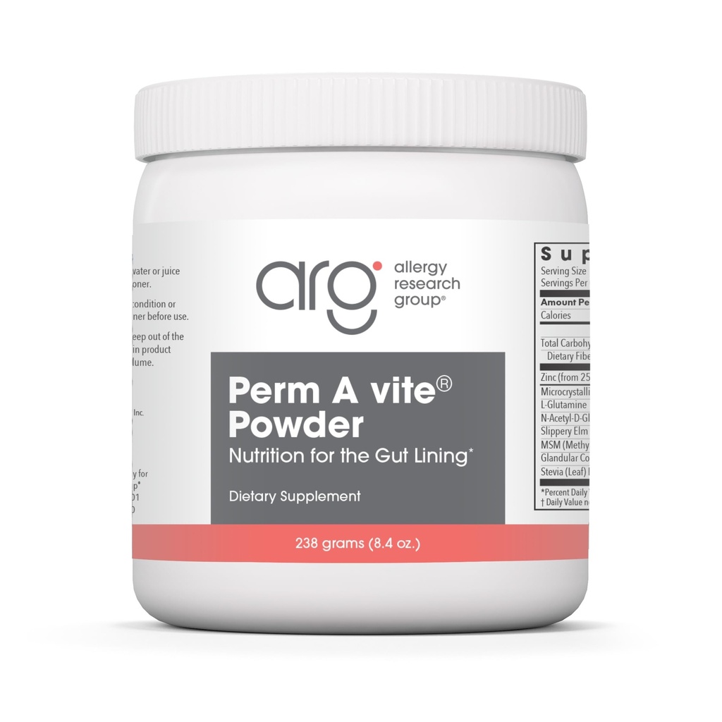 Alergi Research Group Perm A Vite Powder - Gut Health for Men & Women, L- Glutamine, Slippery Elm - 8.4 Oz