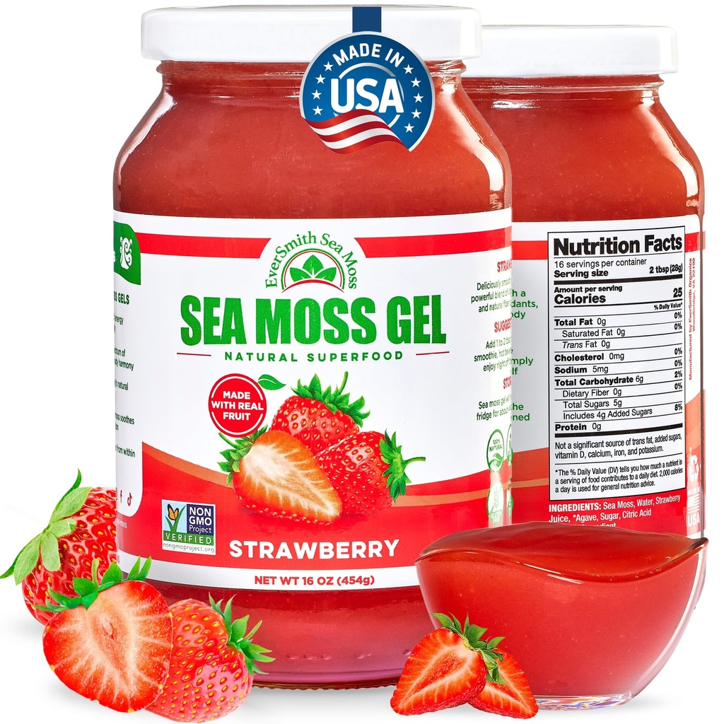Wildwmade Irish Moss Gel 124; Made in USA 124; Rich in Vitamin & Minemins & Minemary 124; Sea Moss Gel 124; Nutres Suppplemen 124; Strawberry (16 oz)