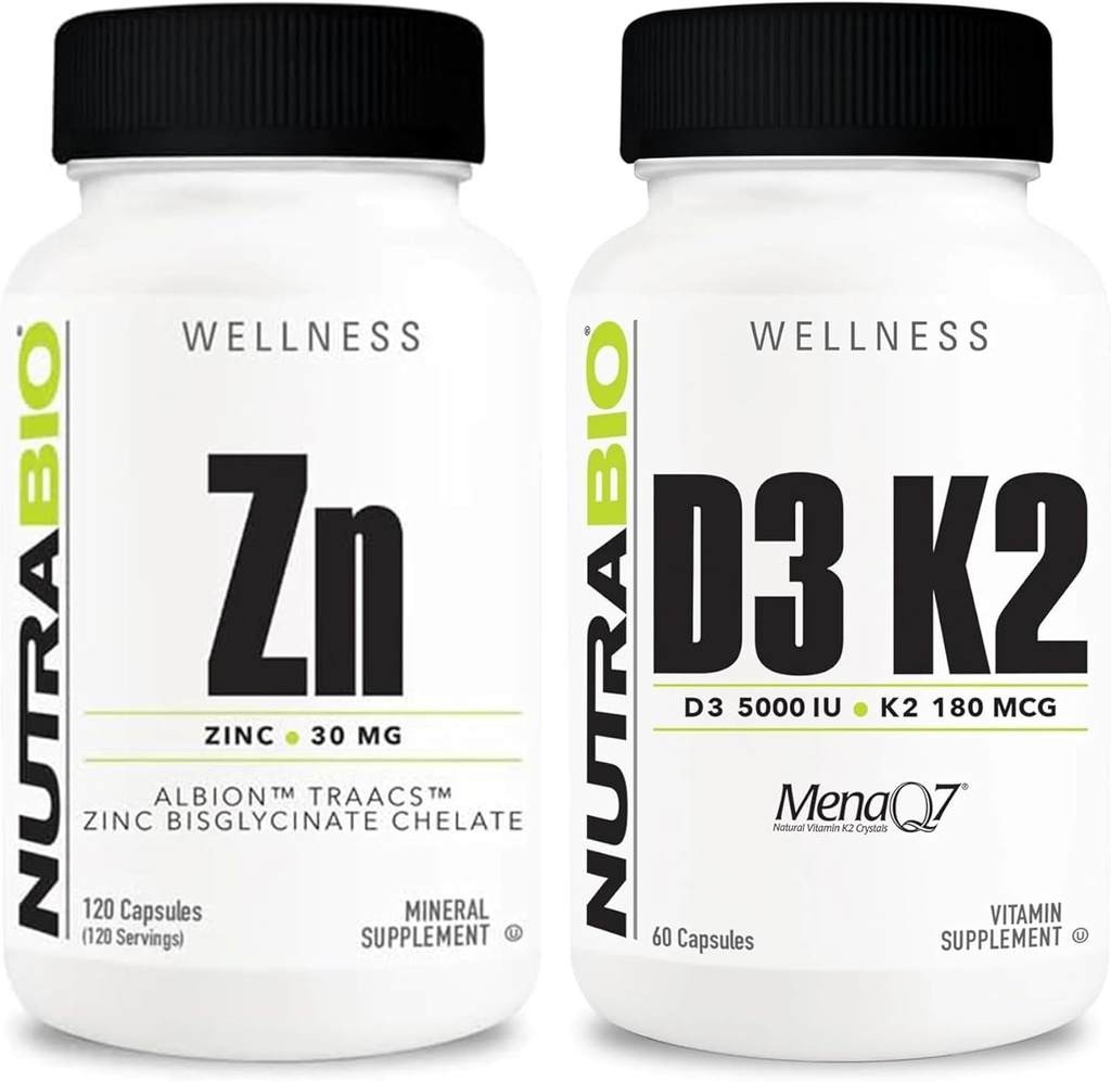 NutraBio Zinc Chelate dan Vitamin D3 Mineral Suplemen Bundle - May Help with Proper Growth, Development, Immune System, and Bone and Heart Health