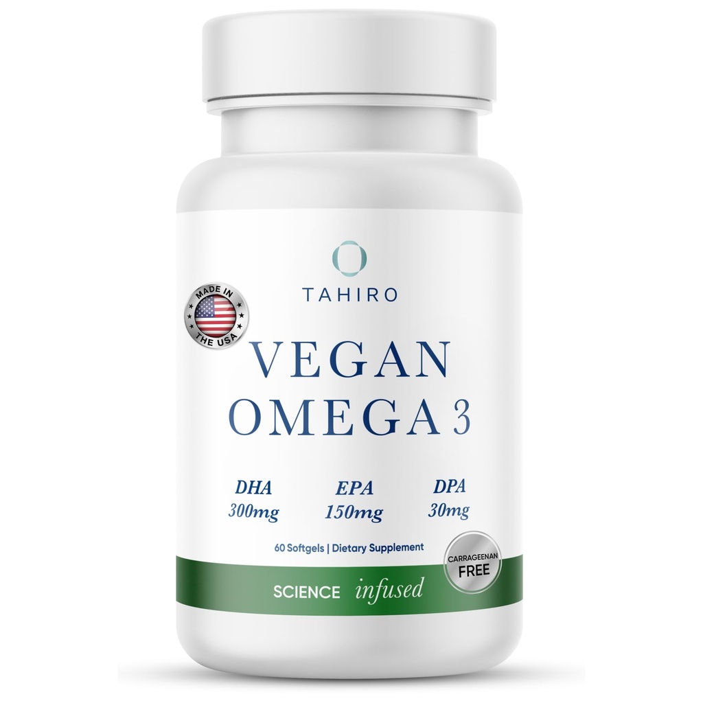 TAHIRO Vegan Omega-3 Softgels - Plant-Based Suplemen dengan DPA, DHA & EPA - Nutrients for Men, Women and Pregnant Women - Supports Brain Health