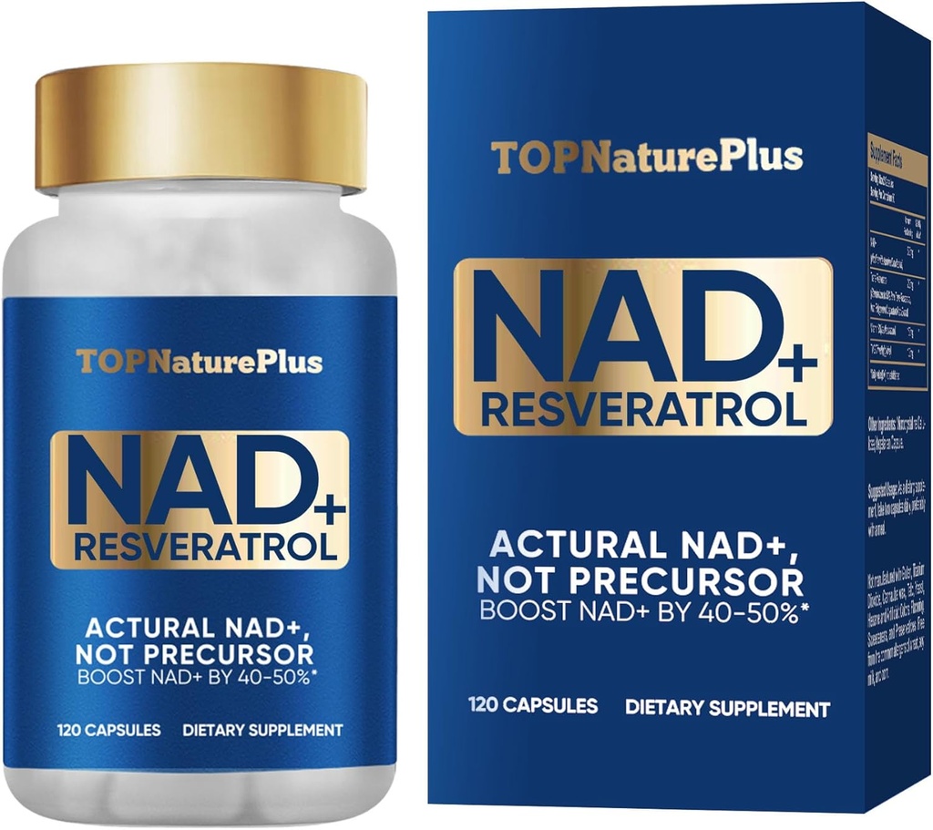 NAD + Tambahan 1000 mg Pure Organik, Tertinggi NAD + Resveratrol Tambahan Max Absorpsi untuk Reparts Energi dan DNA, Penuaan Pertahanan, Dukungan Fungsi Otak, 120 Katup