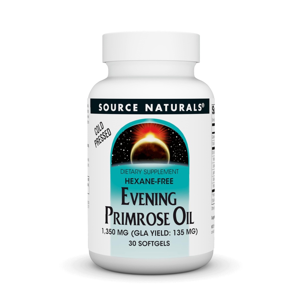 Source Evening Primrose Oil - Hexane- Free - 1350mg - GLA Yield: 135 mg - Cold- Menekan - 30 Softgeels