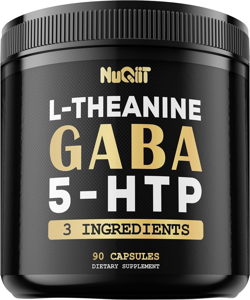 3in1 GABA Suplemen 750mg L- Theanine 200mg & 5- HTP (5- hydroxyptophan) - Sama dengan 100mg - Dukung Kesehatan Otak, Konsentrasi, Mood - 90 Capsules
