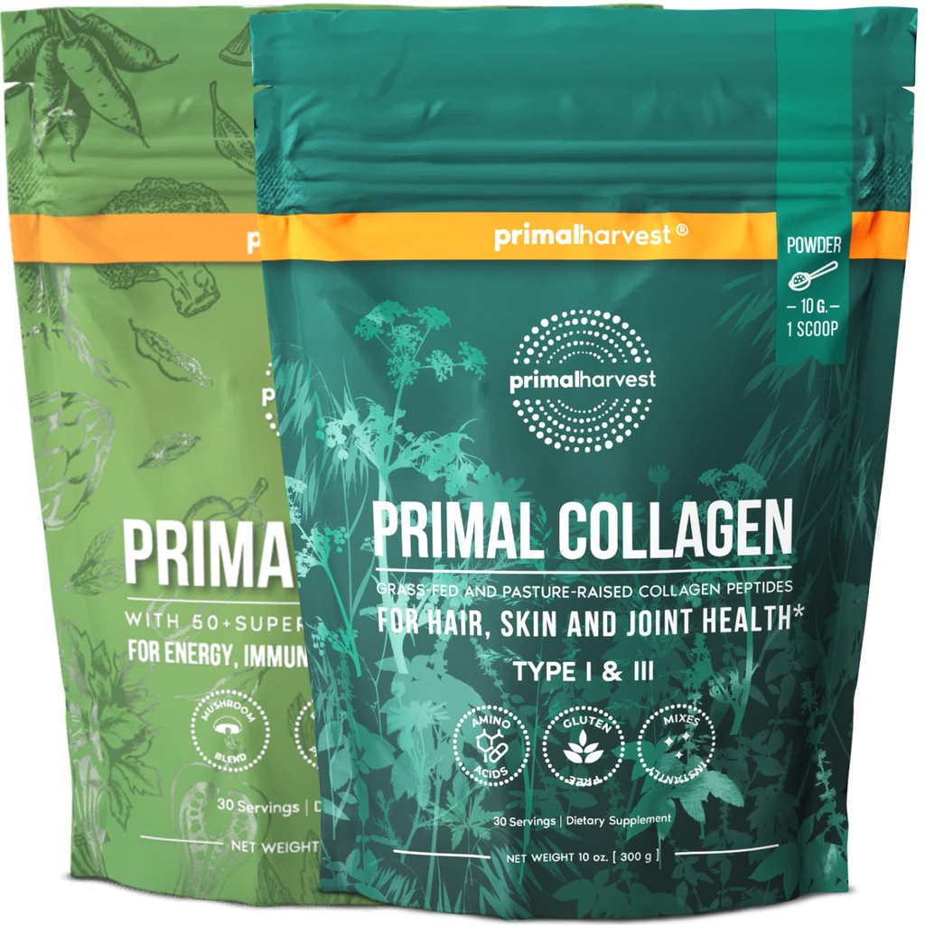 Suplemen Pawder Super Panen & Collagen Powder untuk Perempuan dan Pria Superfood Saus dan Collagen Peptides Powder untuk Rambut, Kulit, dan Nails Bundle