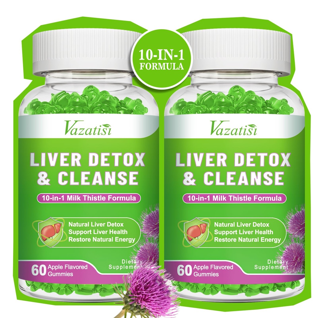Liver Cleanse Detox Repair Gummies, Milk Thistle Gummies with Artichoke, Dandelion for Liver Support, Vegan & Non- GMO, Glatin- Free, Apple Flavor 120ct
