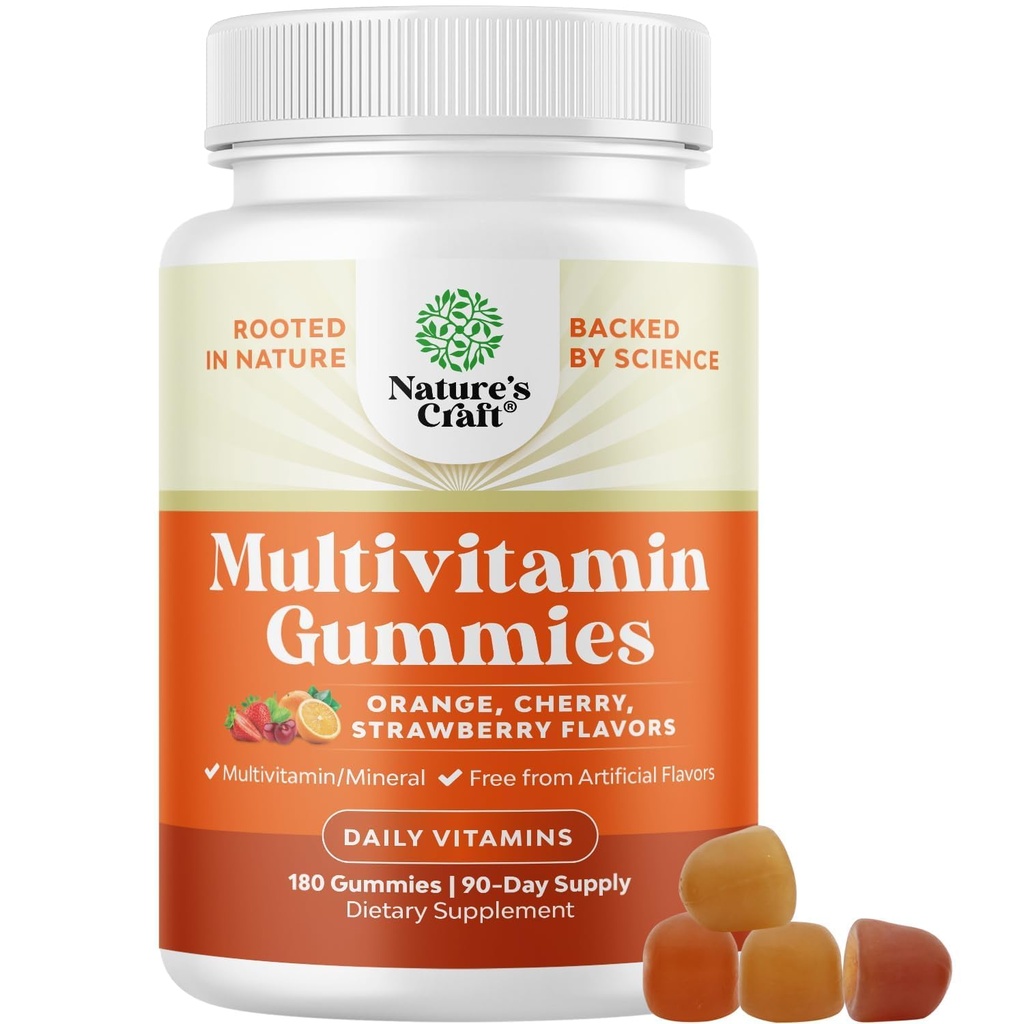 Gummies Multivitamin Sanggup untuk Kedewasaan Kedewasaan Campuran Vitamin D A C B12 dan Biinc - Pertumbuhan Vitamin Gummy untuk Energi dan Kesehatan Imune - non-GMO Gluten Bebas dan Halal - 180 Gummim